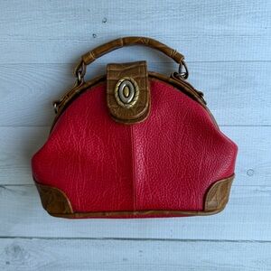 Vintage Jackson Red Faux Leather Handbag with Crossbody Strap